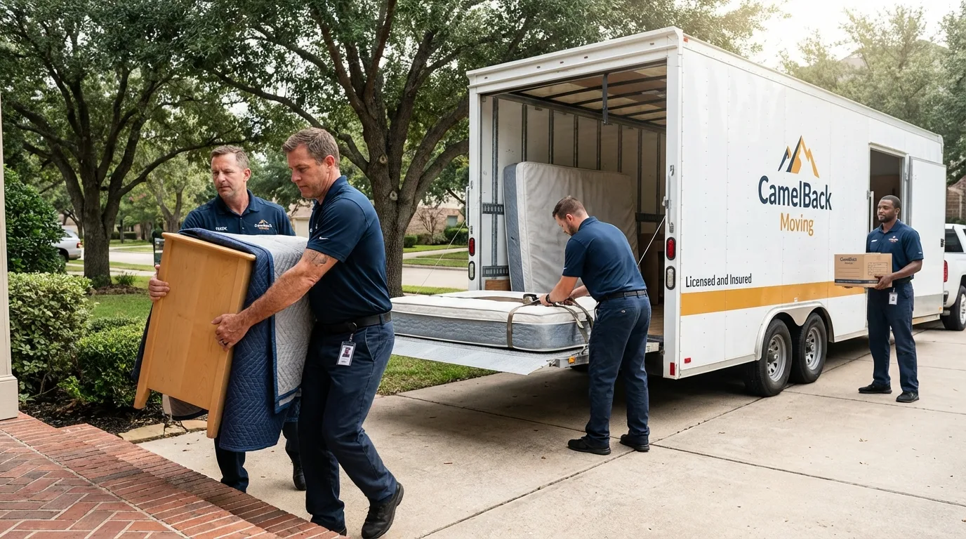 Crew loading residential truck for cross-state move from East Hartford, CT