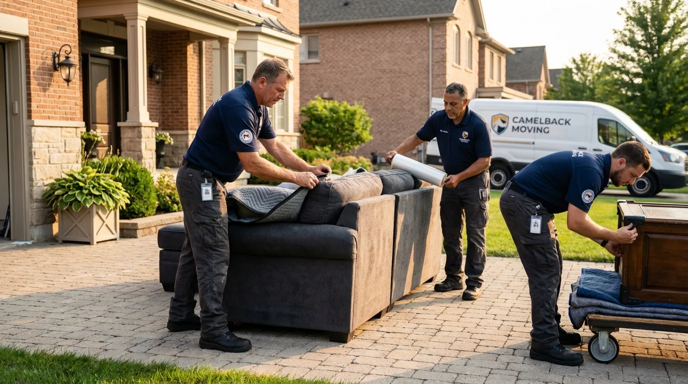 Large estate moving crew wrapping furniture in East Hartford, CT